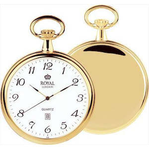 Watch: Unisex Gold Quartz Pocket Watch with Date – Stylish & Functional Design