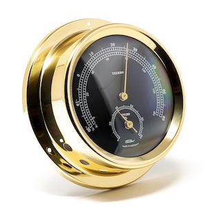 Polished Brass & Black Dial 125mm Thermometer & Hygrometer