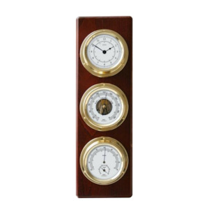 Contemporary Mahogany & Brass Weatherstation – Complete Set: Hygrometer, Barom…