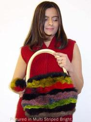 Possum fur pompom striped bag