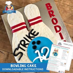 Bowling Pin Party Cake Printable Template Decorating Tutorial