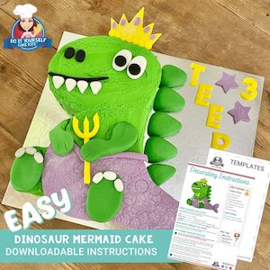 Dinosaur Mermaid Cake Template and Decorating Tutorial