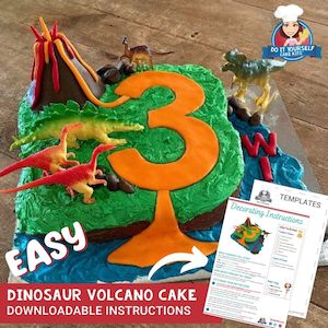 Dinosaur Volcano Cake Printable Template Decorating Tutorial