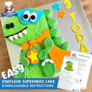 Dinosaur Superhero Cake Template and Decorating Tutorial