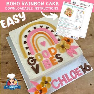 Boho Rainbow Cake Printable Template Decorating Tutorial