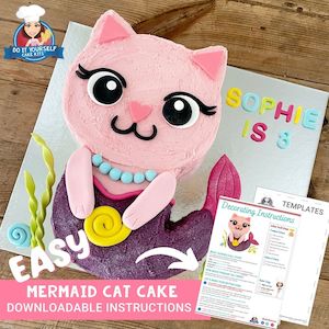 Mermaid Cat Cake Printable Template Decorating Tutorial