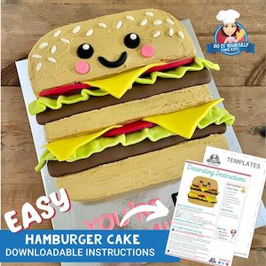 Hambuger Shaped Cake Printable Template Decorating Tutorial