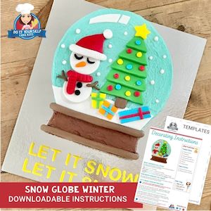 Christmas Theme Snow Globe Cake Printable Template Tutorial