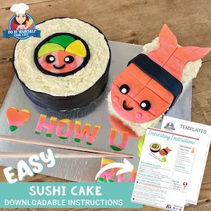 Sushi Shaped Cake Printable Template Decorating Tutorial