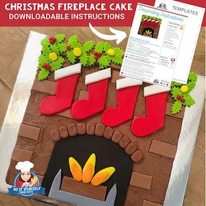 Christmas Fireplace Cake Printable Template Tutorial Easy Bake