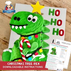 Christmas Tree-Rex Cake Printable Template Tutorial Dinosaur