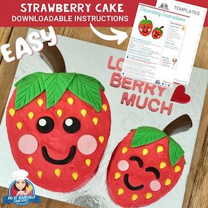 Strawberry Shaped Cake Printable Template Decorating Tutorial