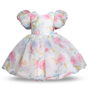 Event, recreational or promotional, management: White Floral Puff Sleeve Flower Girl Dress