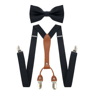 Formal Black Bowtie & Suspenders Set