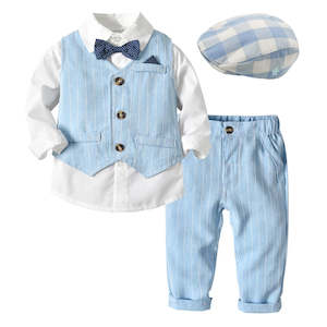 Event, recreational or promotional, management: Boys Powder Blue 5-Piece Pinstripe Suit Set