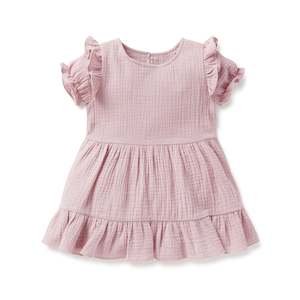 Infant clothing: Aster & Oak Pink Muslin Ruffle Dress