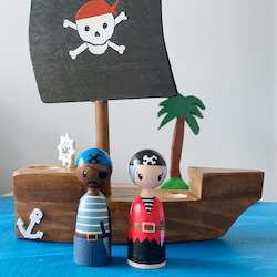 Pirate ship with wooden finger puppets