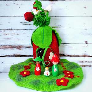 Large felt strawberry home with matching pegs