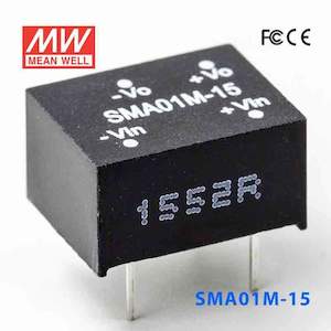 Electrical distribution equipment wholesaling: Mean Well SMA01M-15 DC-DC Converter - 1W - 10.8~13.2V in 15V out