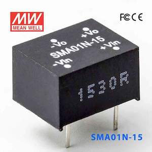 Electrical distribution equipment wholesaling: Mean Well SMA01N-15 DC-DC Converter - 1W - 21.6~26.4V in 15V out