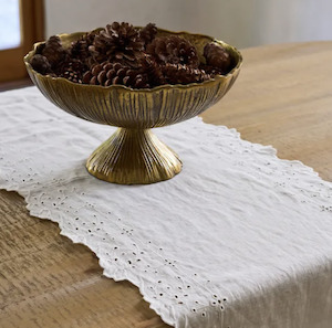 Linen: Embroidered Table Runner White