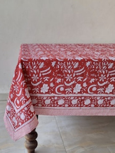 Block Print Cotton Tablecloth Festive Red 152x229cm