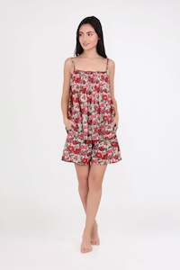 Clothing: Arabella 100% Cotton Red Floral Shortie PJ's