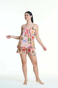 Clothing: Arabella 100% Cotton Pink Large Floral Shortie Pyjamas