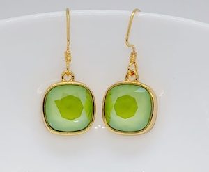 Jewellery: Opaque Lime Green 12mm Swarovski Cushion Earrings – Wendi Lindsay Jewellery