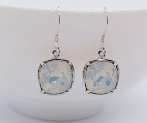 White Opal 10mm Swarovski Cushion Earrings – Wendi Lindsay Jewellery