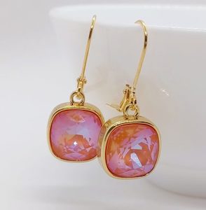 Jewellery: Ultra Orange Golden Swarovski Crystal 12mm Cushion Earrings – Wendi Lindsay Jewellery