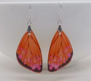 Orange and Pink Floral Butterfly Wings, Stunning Handmade Resin Earrings – Wen…