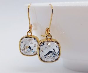 Golden Crystal Clear 12mm Swarovski Cushion Earrings – Wendi Lindsay Jewellery