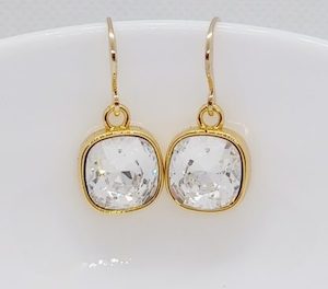 Clear Golden 10mm Swarovski Crystal Cushion Earrings – Wendi Lindsay Jewellery