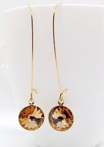 Long Lever Light Colorado Golden Round Swarovski Earrings, Stunning – Wendi Li…