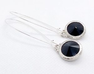 Long Lever Jet Black Round Swarovski Earrings, Stunning – Wendi Lindsay Jewellery