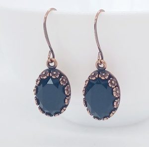 Copper Bezel Jet Black Oval Swarovski Crystal Earrings – Wendi Lindsay Jewellery