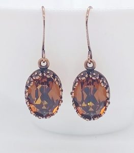 Stunning Smoked Topaz Swarovski Crystal Floral Bezel Framed Oval Earrings – We…