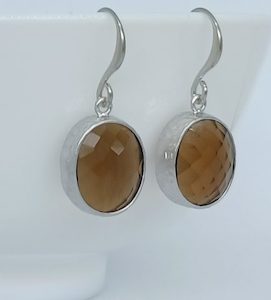 Gorgeous Smoky Topaz Rhodium Framed Faceted Glass Oval Earrings – Wendi Lindsay Jewellery