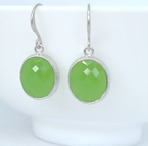 Gorgeous Rhodium Framed Apple Green Faceted Glass Oval Earrings – Wendi Lindsay Jewellery