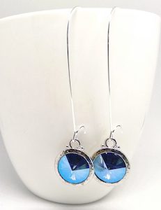 Long Lever Sapphire Shimmer Round Swarovski Earrings – Wendi Lindsay Jewellery