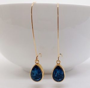 Golden Montana Blue Swarovski Crystal Teardrop Long Earrings – Wendi Lindsay Jewellery