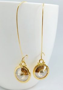 Long Lever Round Golden Shadow Swarovski Earrings, Stunning – Wendi Lindsay Jewellery