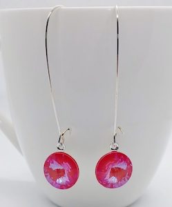 Long Lever Lotus Pink Round Swarovski Earrings, Stunning – Wendi Lindsay Jewellery