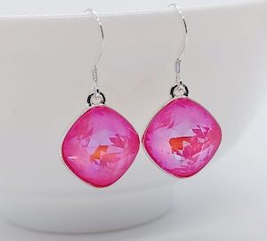 Gorgeous Ultra Pink Swarovski Cushion Diagonal Earrings – Wendi Lindsay Jewellery