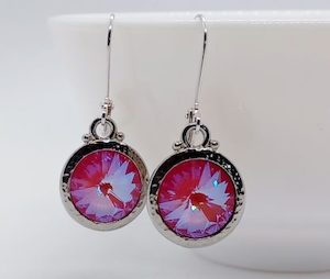 Short Lever Lotus Pink Swarovski Earrings, Stunning – Wendi Lindsay Jewellery