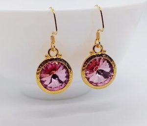 Golden Light Rose Pink Round Swarovski Earrings, So Pretty – Wendi Lindsay Jewellery