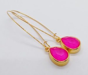 Neon Pink Golden Bling Crystal Teardrop Earrings – Wendi Lindsay Jewellery