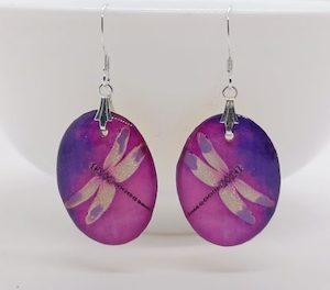 Pink and Purple Resin Dragonfly Oval Handmade Earrings – Wendi Lindsay Jewellery