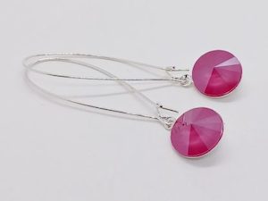 Long Lever Peony Pink Round Swarovski Earrings, Stunning – Wendi Lindsay Jewellery